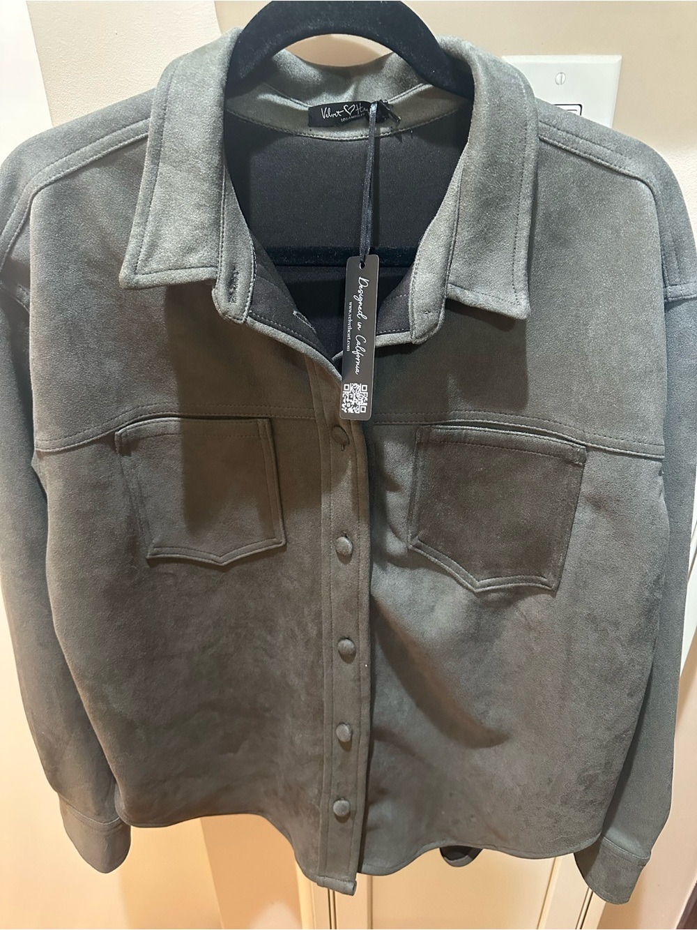 Velvet Heart Olive Green Suede-Style Button Down